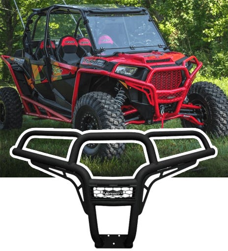 Red and Black Polaris RZR with Red Tube Bumper