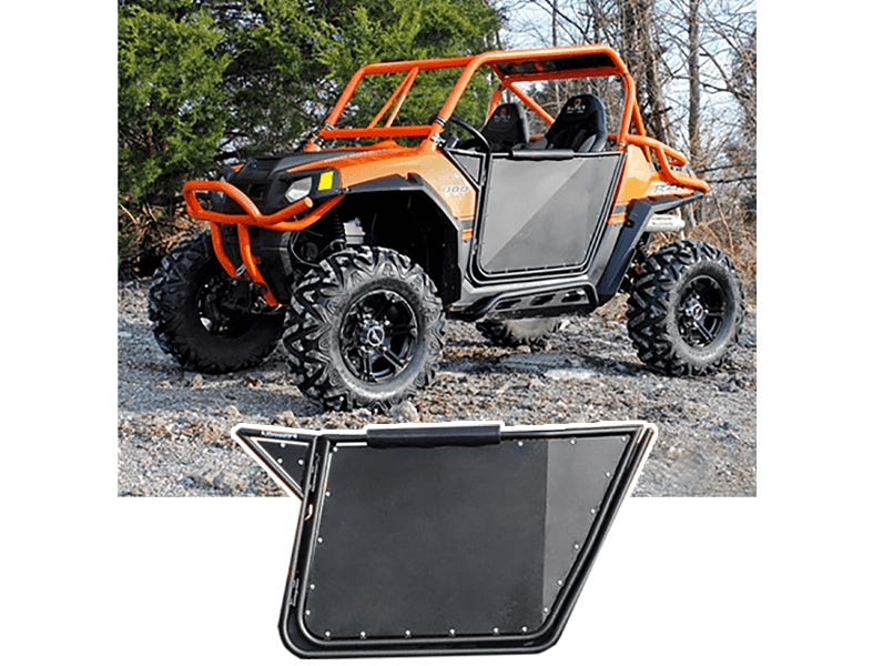 Orange Polaris RZR with SuperATV half doors installed