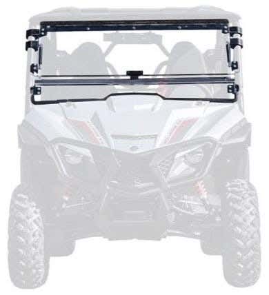 Yellow Can-Am Commander UTV with SuperATV Scratch Resistant Flip Down Windshield installed