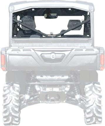 Black Can-Am Defender with SuperATV Rear Windshield installed