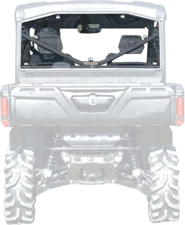 Black Can-Am Defender with SuperATV Rear Windshield installed